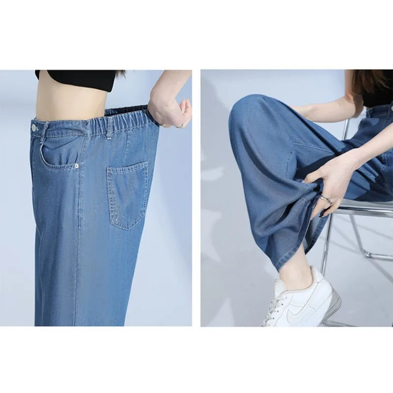 Summer Thin Soft Women's Jeans Natural Lyocell Fabric Baggy Wide Leg Denim Pants Streetwear Loose Casual Female Clothing S-3XL - Mozarto Enterprise