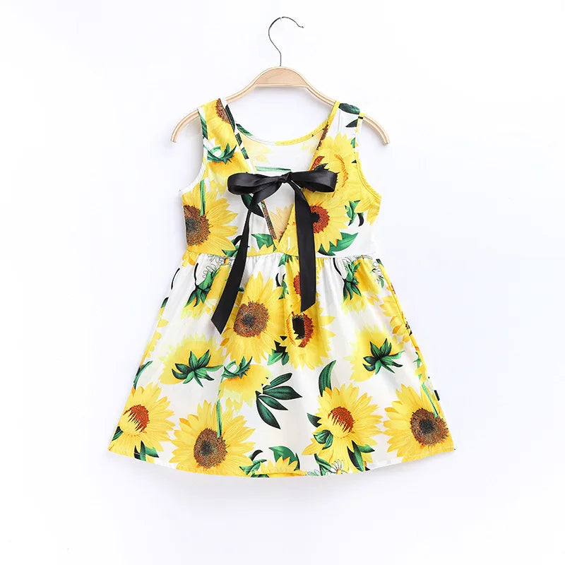 Explore Summer Girls Print Binding Rope Dress