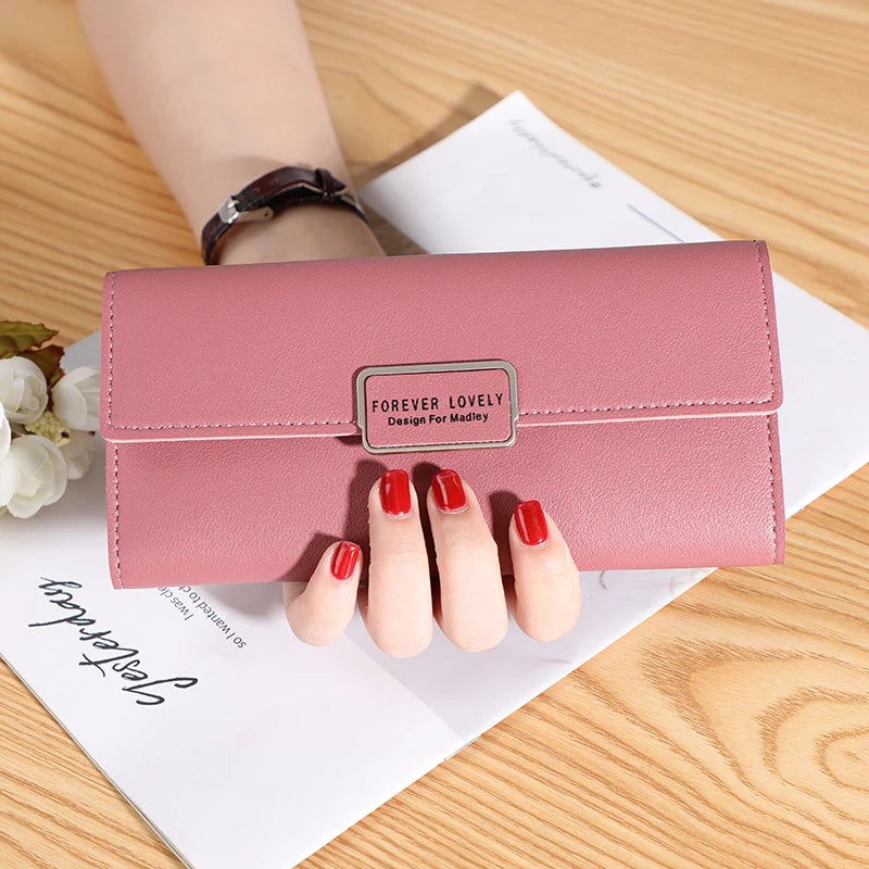 New Korean-style Long Handbag Three Fold Multi-card Slot Fashion Simple Women's Pu Leather Wallet - Mozarto Enterprise