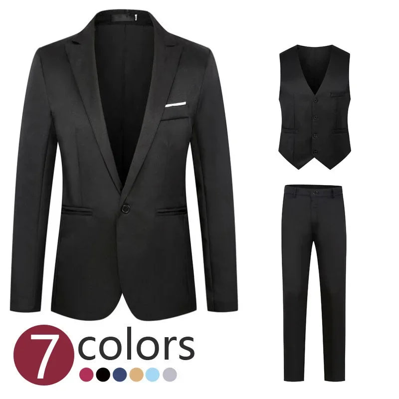 Casual Western-style Men's Suit Three-piece Set Business Attire For Men Elegant Fashionable Professional Dress - Mozarto Enterprise