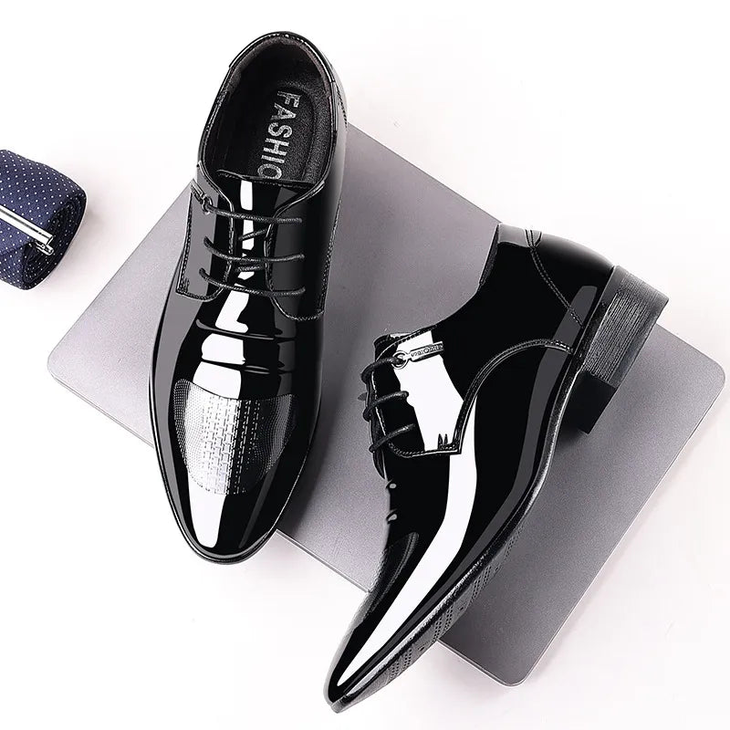 Luxury Business Oxford Leather Shoes Men Breathable Patent Leather Formal Shoes Plus Size Man Office Wedding Flats Male Black - Mozarto Enterprise