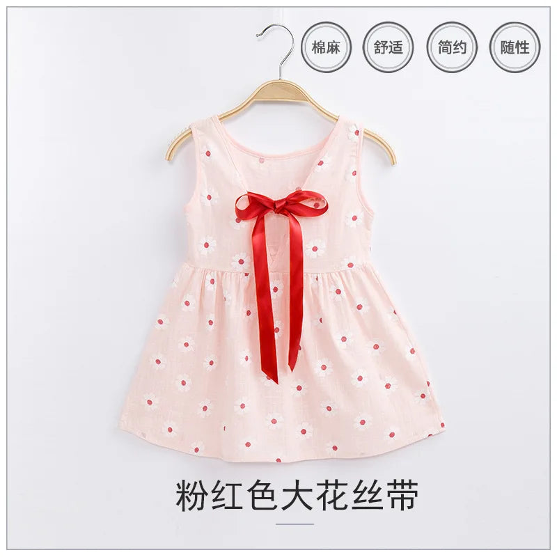 Explore Summer Girls Print Binding Rope Dress