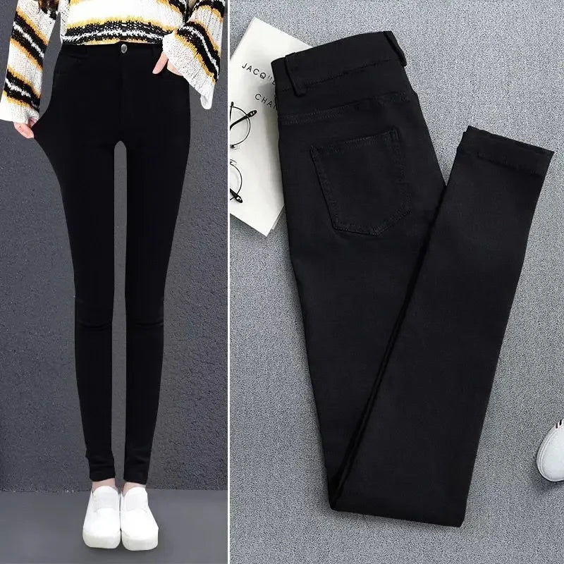 High Elastic Skinny Pencil Jeans leggings Elastic Black Plus Size Immitation Stretch Denim Pants Long Trousers - Mozarto Enterprise