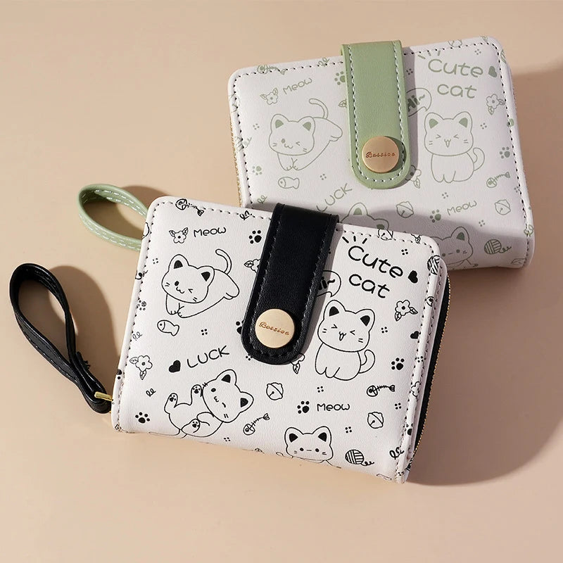 Japanese Cute Cat Girls Wallet Short Student ID Bank Card Holder Money Bag Zipper Wallets For Women Key Storage Purse Coin Purse - Mozarto Enterprise