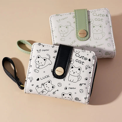 Japanese Cute Cat Girls Wallet Short Student ID Bank Card Holder Money Bag Zipper Wallets For Women Key Storage Purse Coin Purse - Mozarto Enterprise