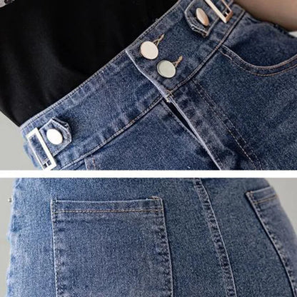 Biyaby Split Jean A-Line Skirt Woman 2023 Summer High Waist Double Buttons Blue Midi Skirts for Women Korean Office Denim Skirt - Mozarto Enterprise