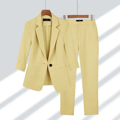 Women Spring Summer Thin Blazers Pants Two Piece Set 2024 New Office Lady Solid Professional Suit Workwear Outfits Female - Mozarto Enterprise