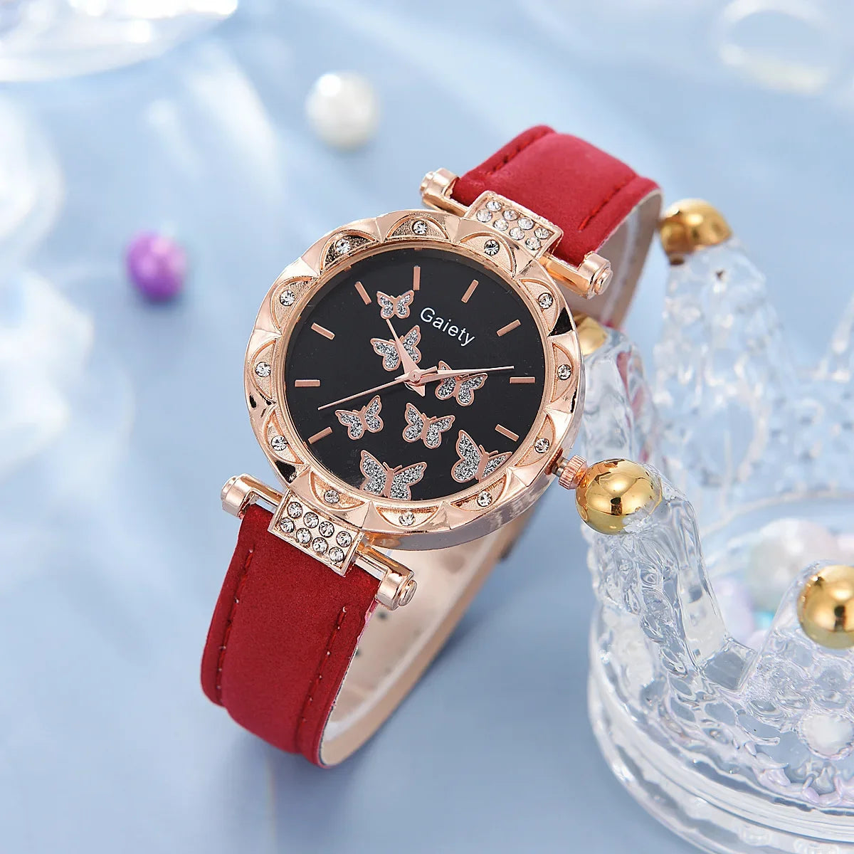 Women's Butterfly Watch Ring Necklace Bracelet Set