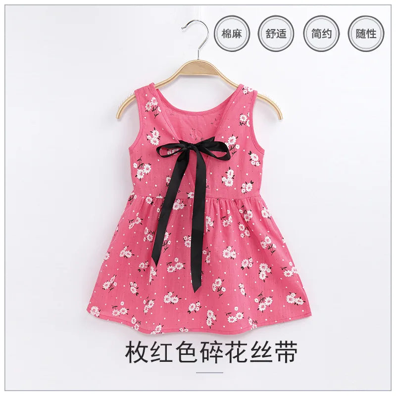 Explore Summer Girls Print Binding Rope Dress