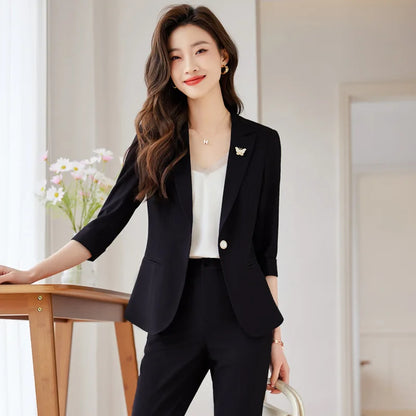 Small Blazer Women's Spring 2023 New Korean Version Professional Temperament Goddess Fan Fashionable Western Suit Suit - Mozarto Enterprise