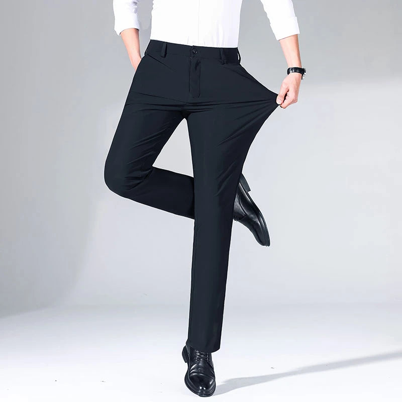 High end non ironing ice silk casual pants 2024 new men's summer thin men's business elastic trousers middle-aged dad men's pant - Mozarto Enterprise