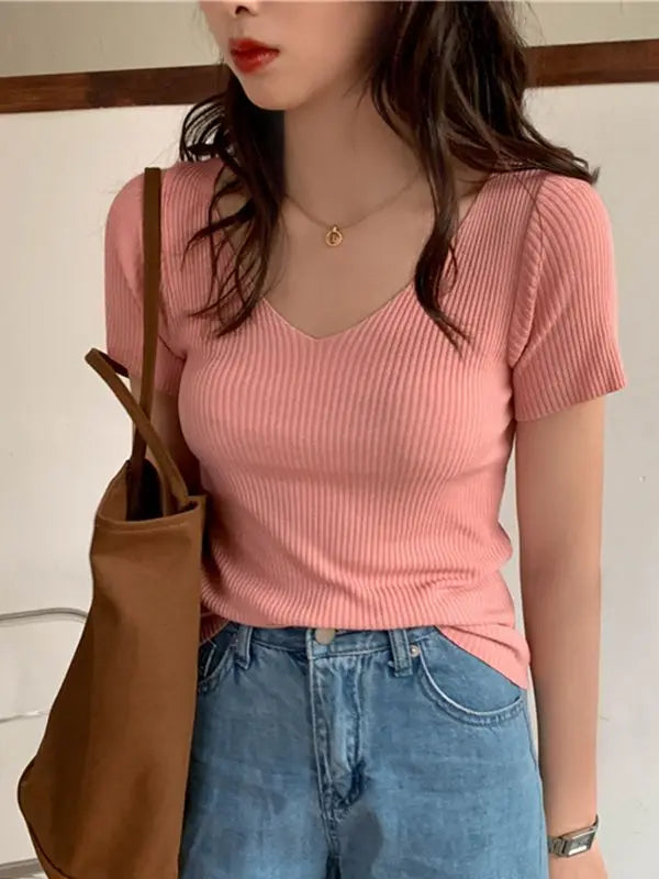 AOSSVIAO V-neck Solid Thin Summer Pullover