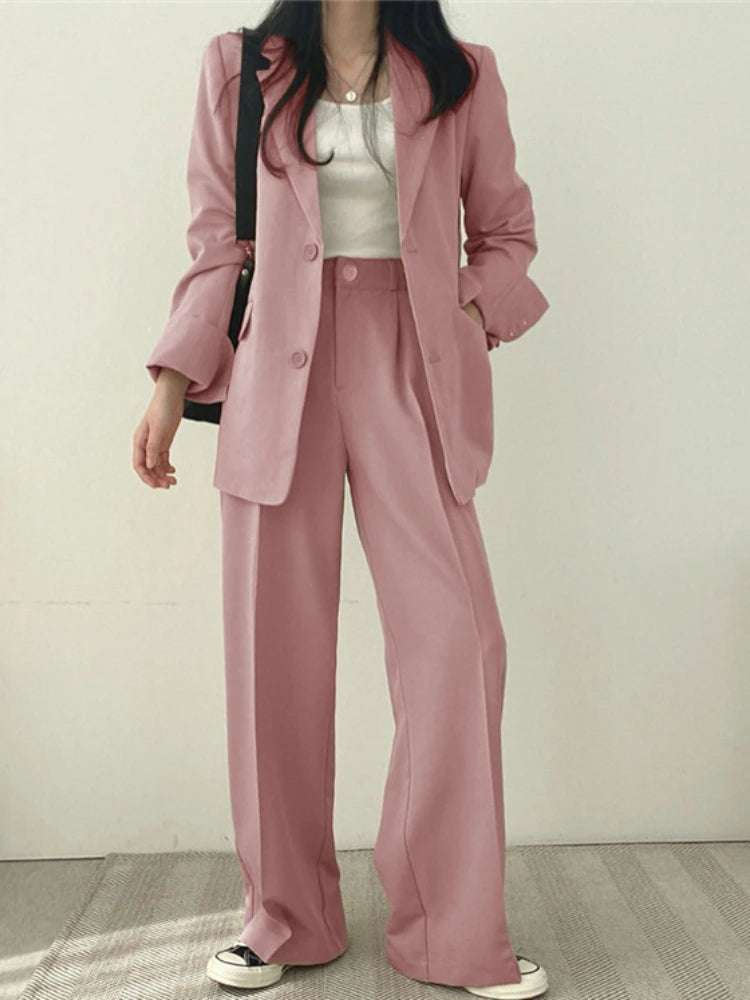 Plus Size Women Suit Jacket Trousers Set Full Sleeve Single Breasted Pants Solid Elegant Commuter Coat Autumn Winter Clothing - Mozarto Enterprise