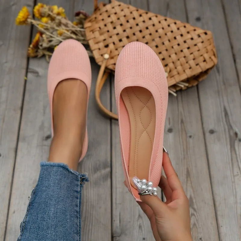 Spring and Autumn 2023 New Outwear Solid Color Oversized Shallow Cut Shoes Women's Knitted Comfort Flat Shoes Women - Mozarto Enterprise