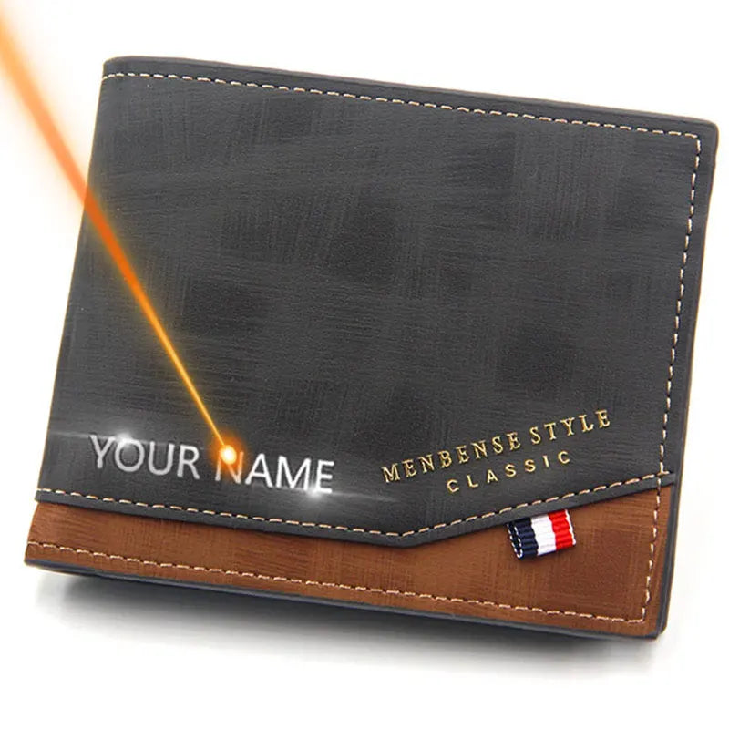 Free Name Engraving Men Wallets Slim Coin Pocket Photo Holder New Short Small Male Wallet Card Holder Frosted Leather Men Purses - Mozarto Enterprise