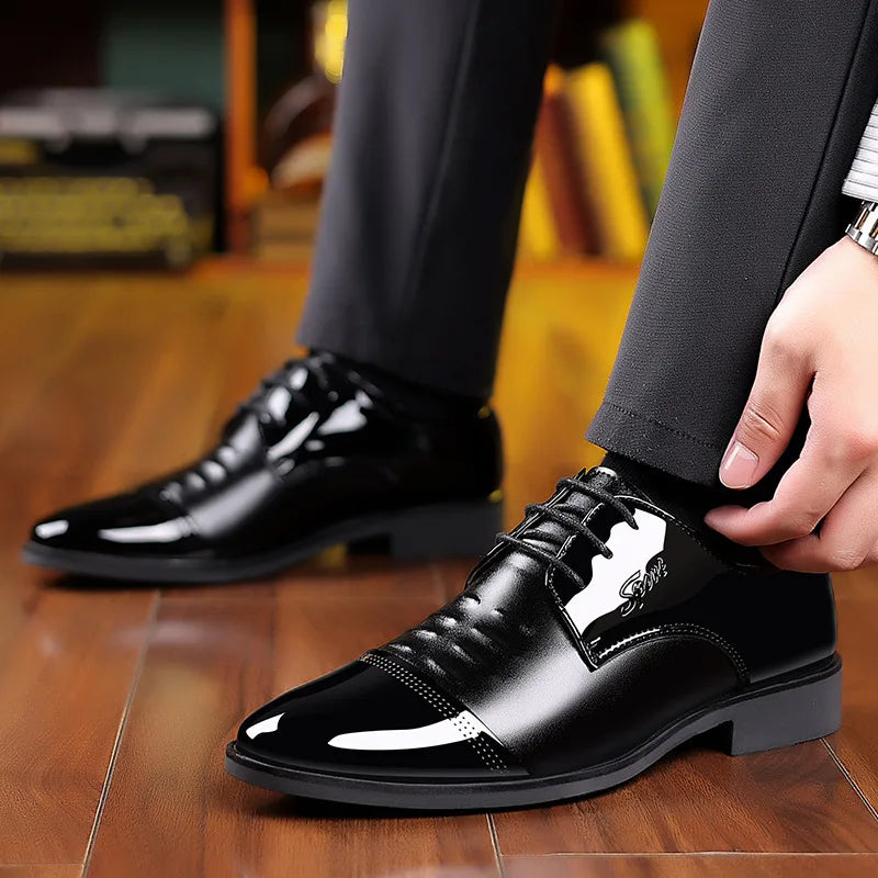 Men Dress Shoes Patent Leather Oxford Shoes Male Formal Shoes Big Size 38-48 Handsome Men Pointed Toe Shoes for Wedding - Mozarto Enterprise