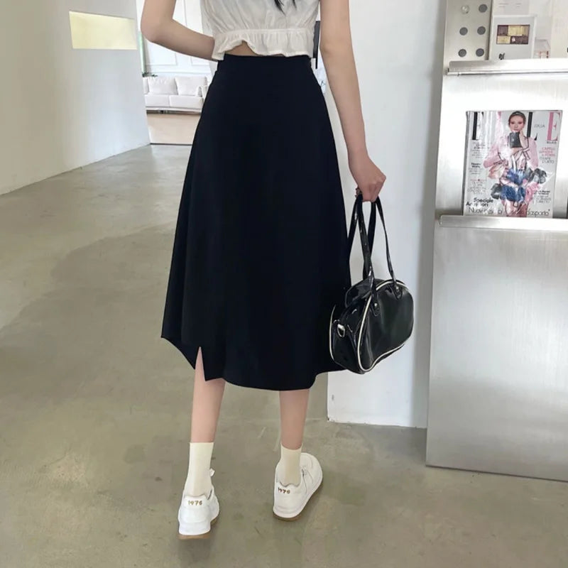 Black Irregular Skirt Women Spring Summer High Waist Thin Mid-length Umbrella Skirts Plus Size Bottoms Vintage Y2k Clothes - Mozarto Enterprise