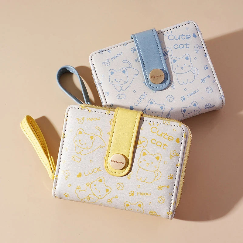 Japanese Cute Cat Girls Wallet Short Student ID Bank Card Holder Money Bag Zipper Wallets For Women Key Storage Purse Coin Purse - Mozarto Enterprise