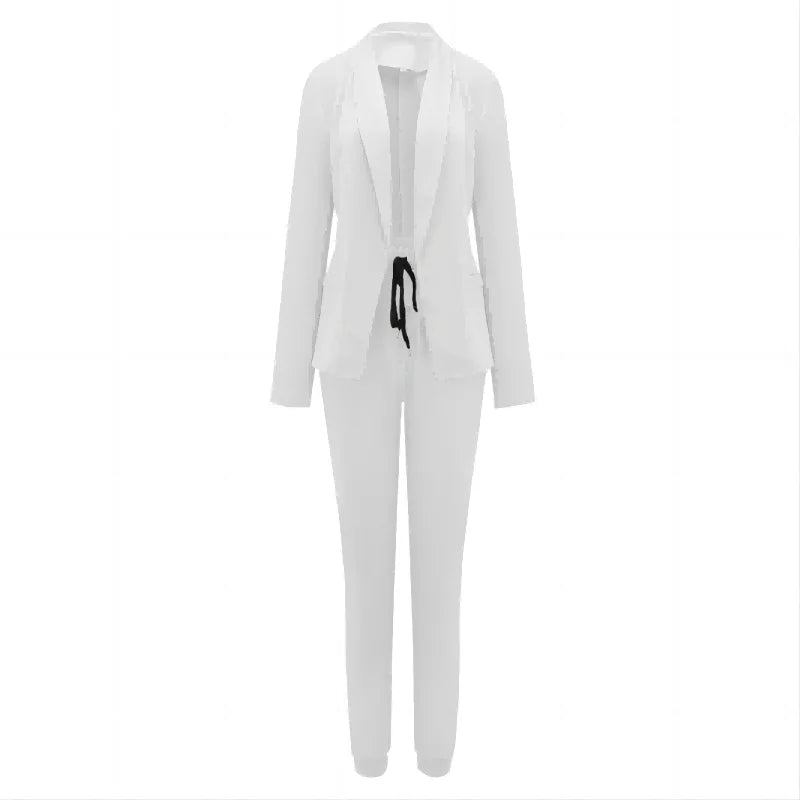 Women's Solid Color Jacket & Pants Suit Set