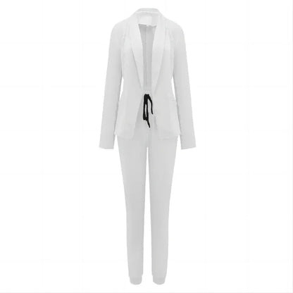 Women's Solid Color Jacket & Pants Suit Set