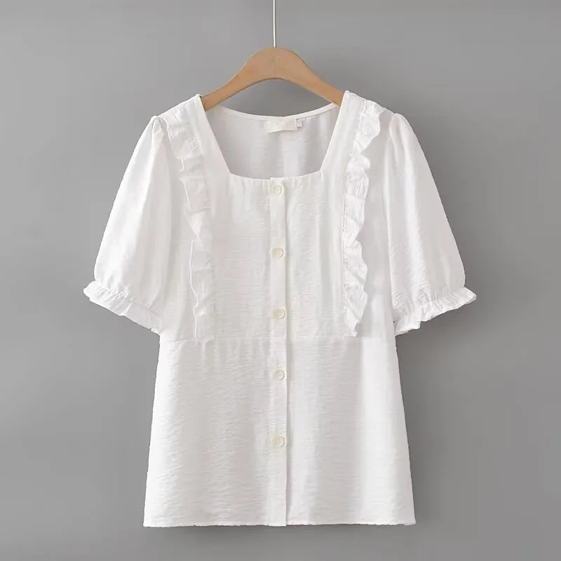 Plus Size Women's Short Sleeve Ruffled Shirt