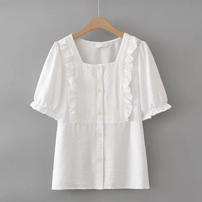 Plus Size Women's Short Sleeve Ruffled Shirt