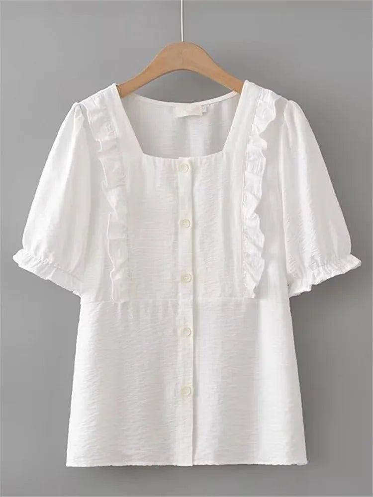 Plus Size Women's Short Sleeve Ruffled Shirt