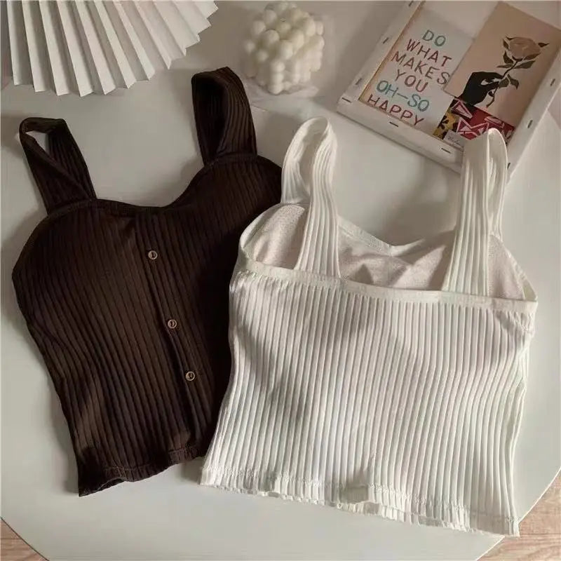 Cute Sleeveless Cropped Tank Top Women's Crop Top Summer 2024 Korean Corset Top Camisole Knit Sexy Slim Vest Bra Tops Female Y2k - Mozarto Enterprise