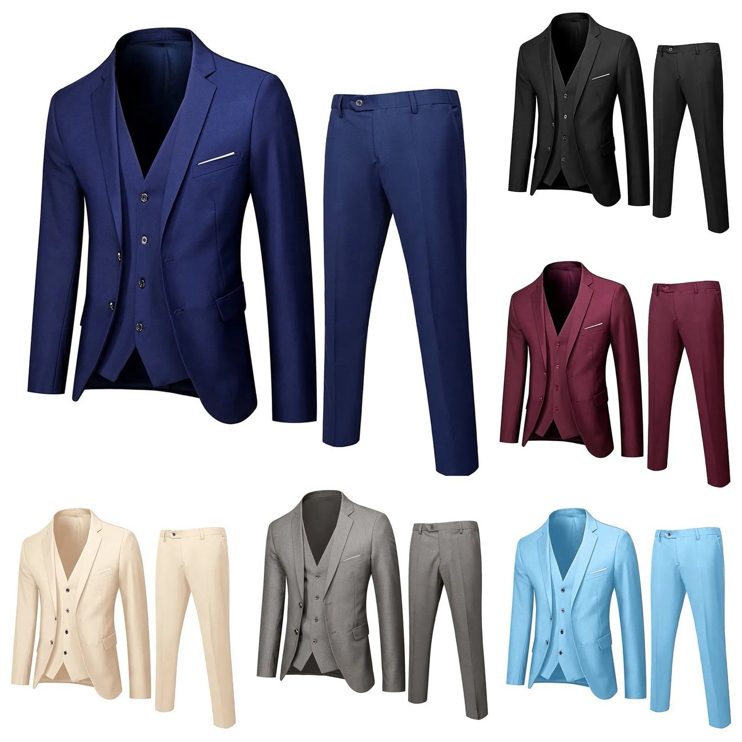 Men Blazers 3 Pieces Sets Business Suits Vest Pants Blue Coats Wedding Party 2024 Formal Elegant Jackets Korean Slim Suit - Mozarto Enterprise