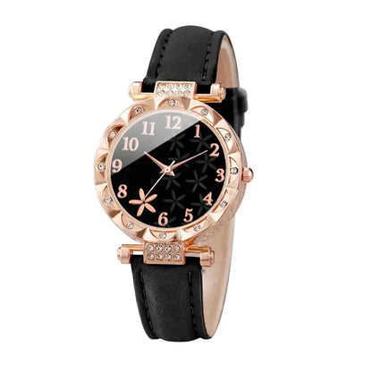 6pcs Women's Flower Quartz Watch & Bracelets Set