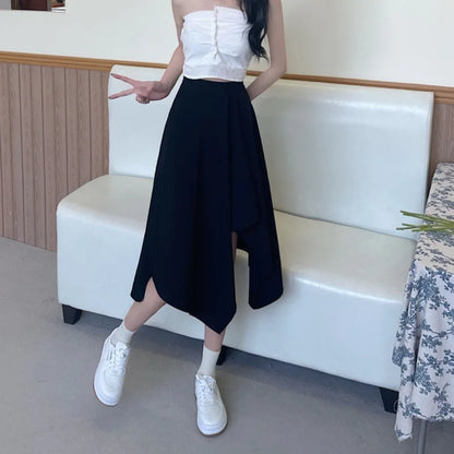 Black Irregular Skirt Women Spring Summer High Waist Thin Mid-length Umbrella Skirts Plus Size Bottoms Vintage Y2k Clothes - Mozarto Enterprise