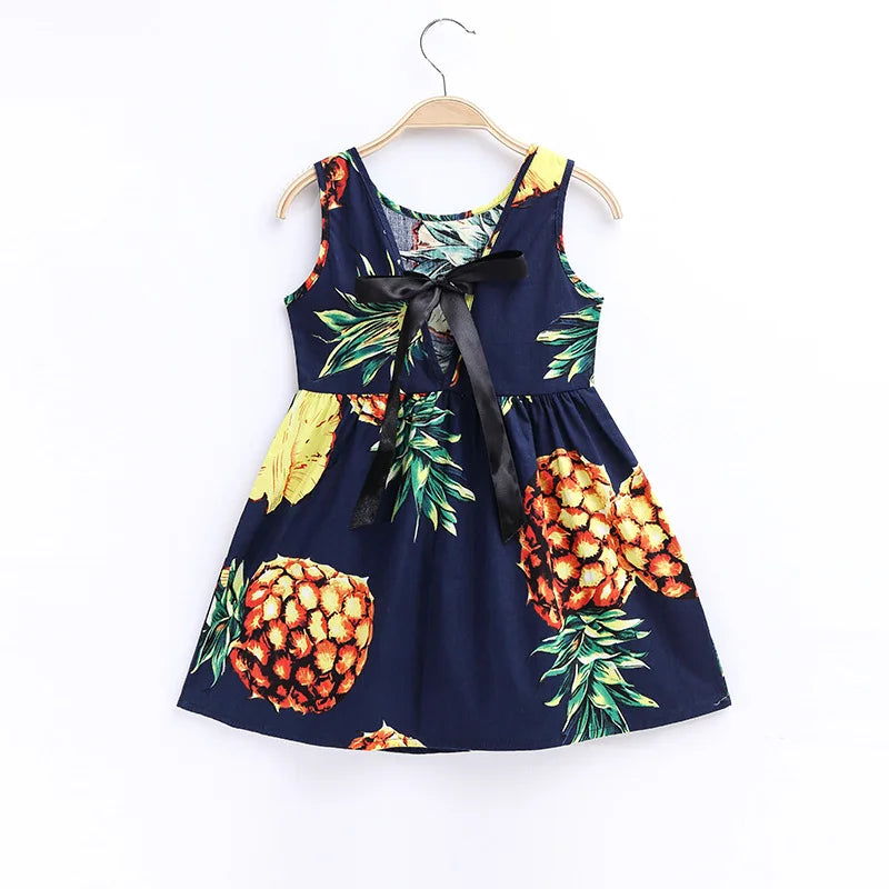 Explore Summer Girls Print Binding Rope Dress