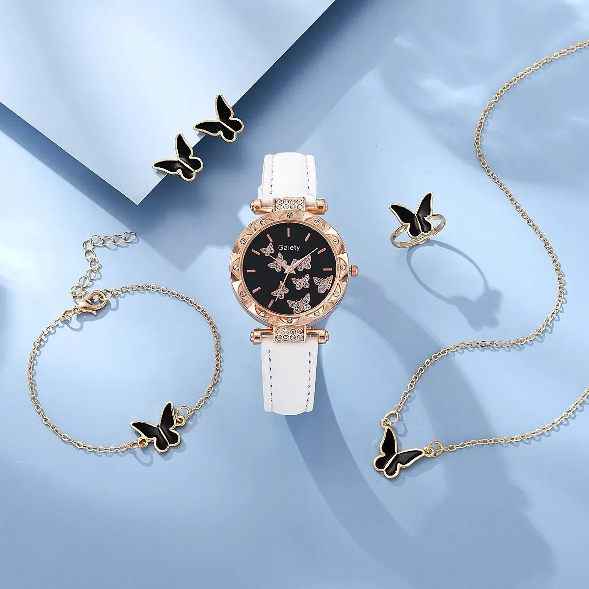 Women's Butterfly Watch Ring Necklace Bracelet Set