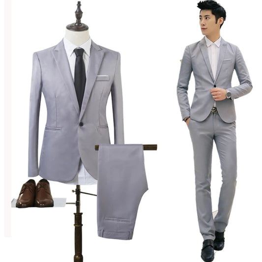 Men's Two-piece Suit 2024 New Men's Fashion Business Korean Version Slim Suit Trend Wedding Suits for Men - Mozarto Enterprise