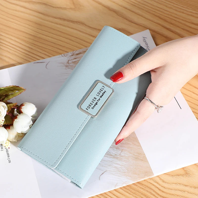 New Korean-style Long Handbag Three Fold Multi-card Slot Fashion Simple Women's Pu Leather Wallet - Mozarto Enterprise