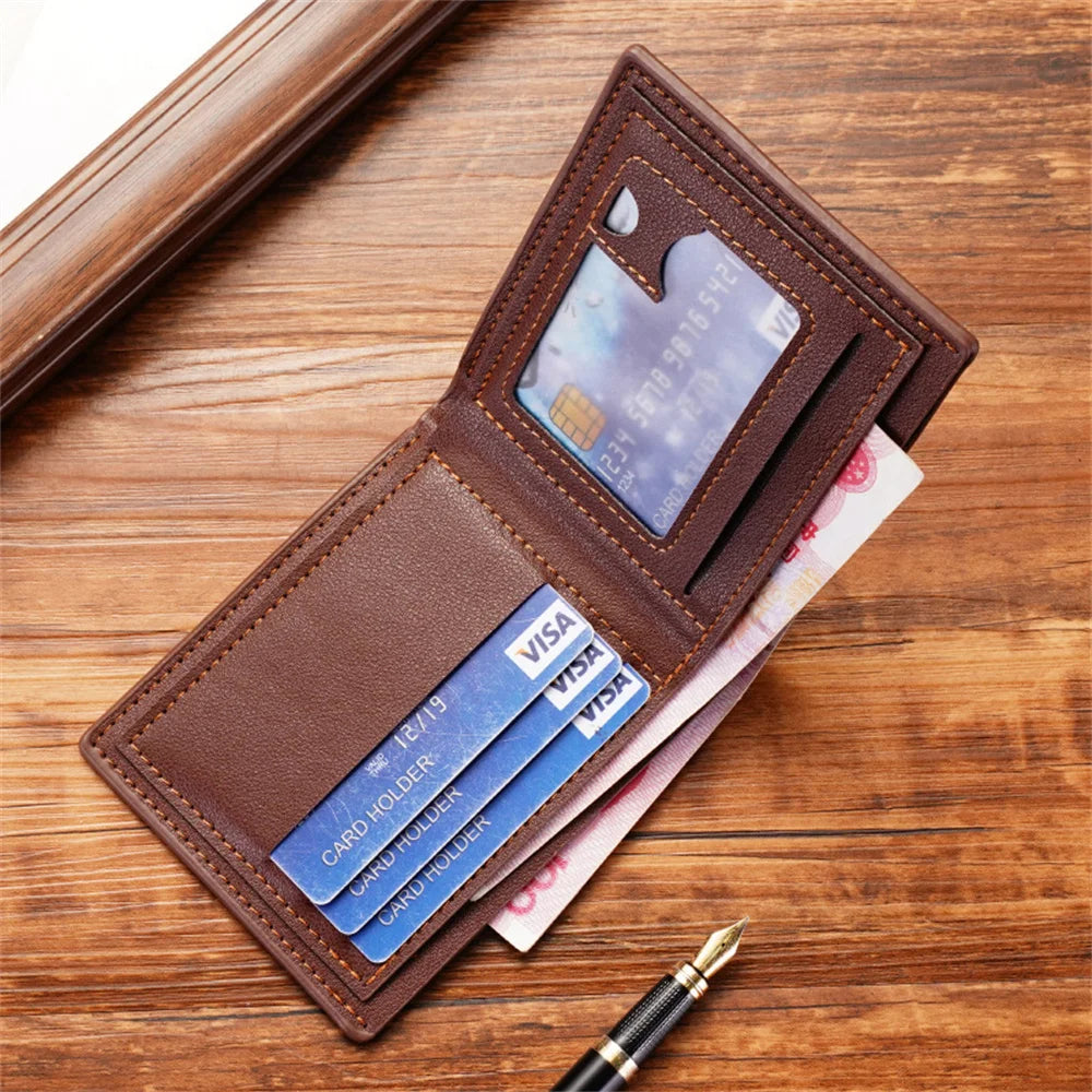 Pu Wallet Men'S Short Multi Card Fashionable Casual Wallet Men'S Youth Business Thin Three Fold Horizontal Soft Leather Wallet - Mozarto Enterprise