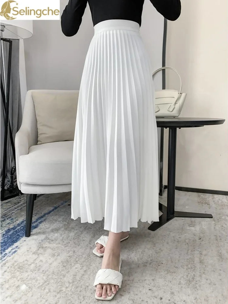 White Halfbody Skirt for Women 2024 Spring/Summer New High Waist Slim and Hanging Feeling Pleated Skirt Mid Length A-line Skirt - Mozarto Enterprise