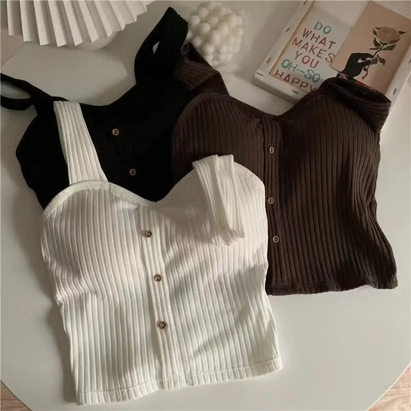 Cute Sleeveless Cropped Tank Top Women's Crop Top Summer 2024 Korean Corset Top Camisole Knit Sexy Slim Vest Bra Tops Female Y2k - Mozarto Enterprise