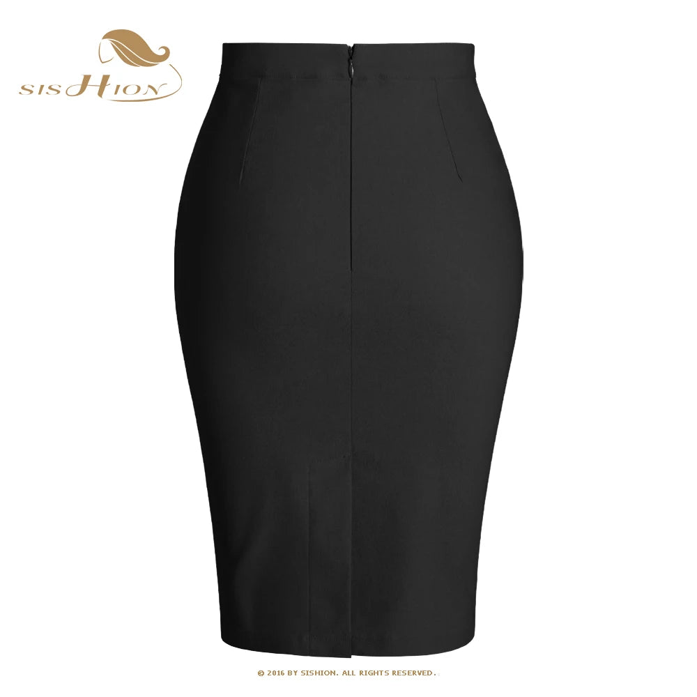 SISHION Stretch Bodycon Office Ladies Solid Black Skirt SS0028 Elegant Split Back Pencil Party Wear OL Work Skirts Womens 2024 - Mozarto Enterprise