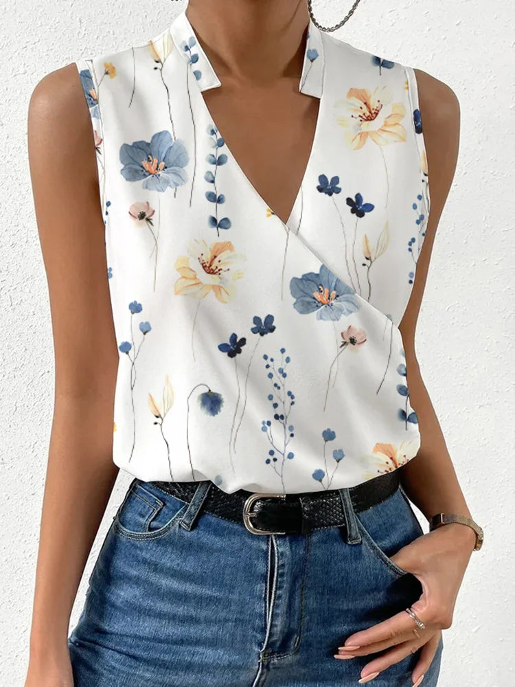 Fashion V-Neck Sleeveless Print Women’s Tops