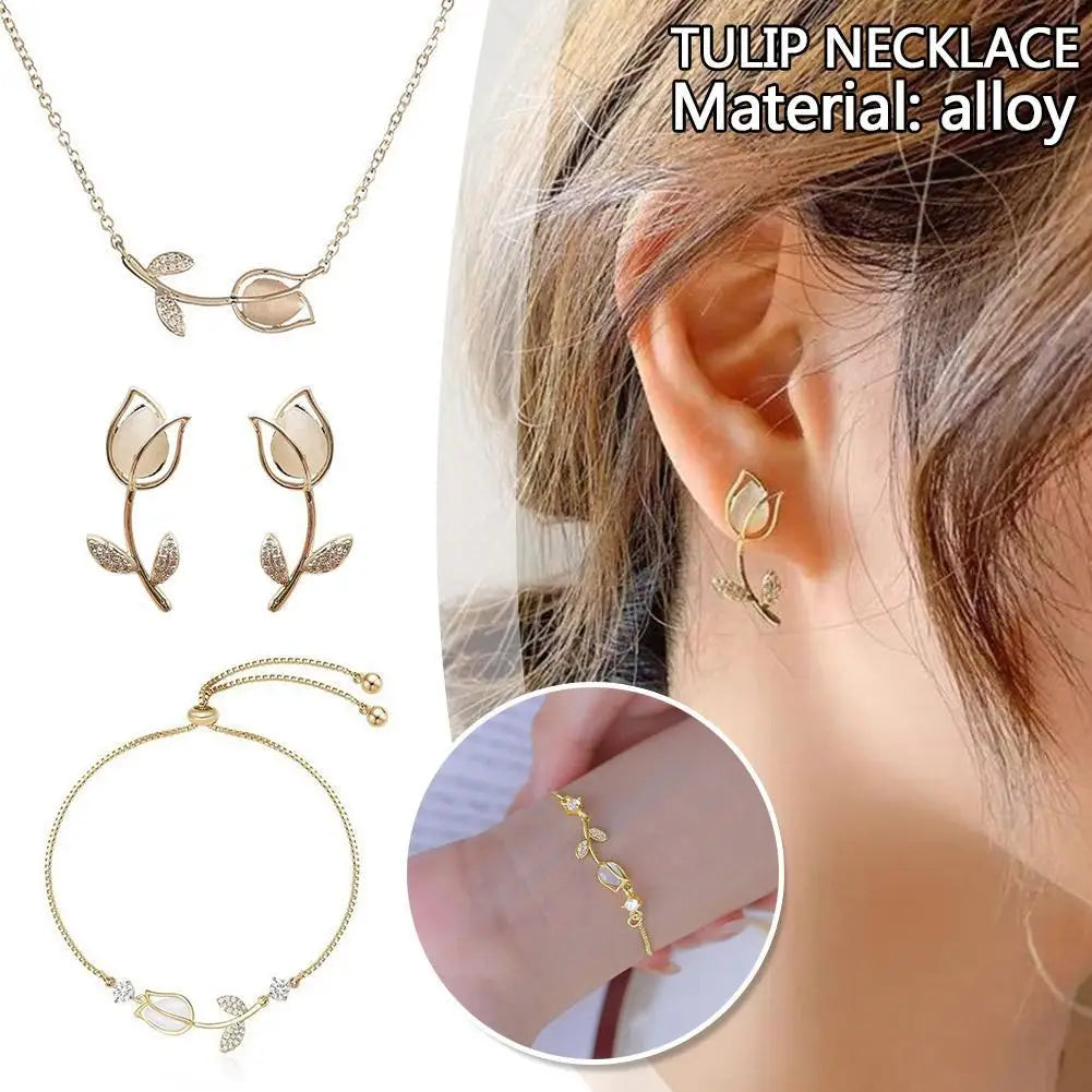 Elegant Tulip Necklace & Drop Earrings Set