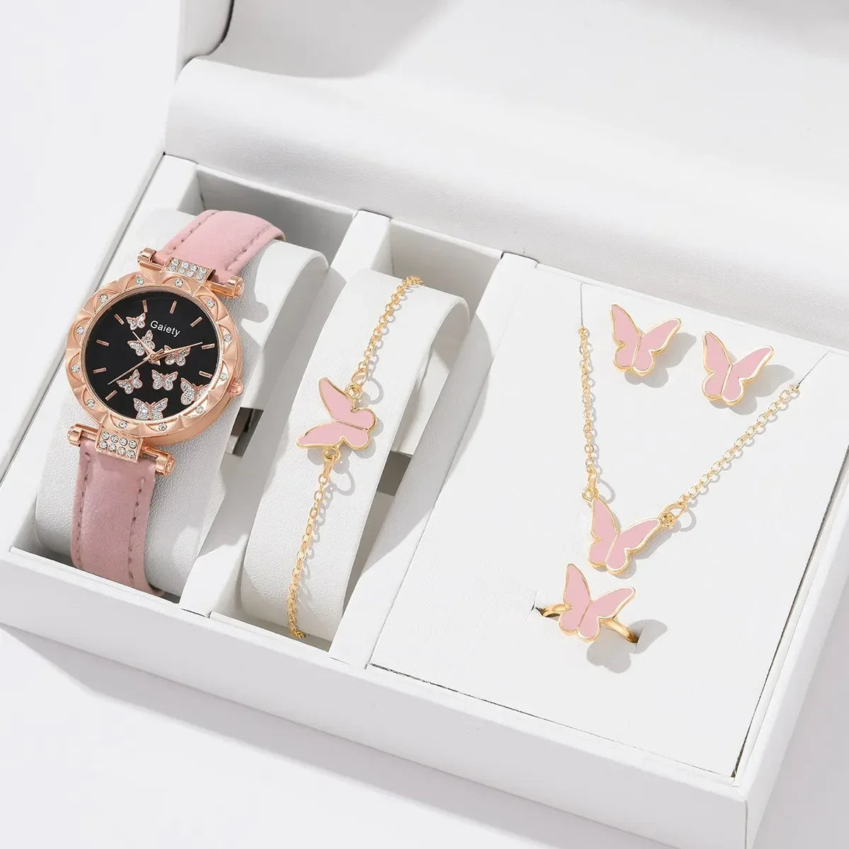 Women's Butterfly Watch Ring Necklace Bracelet Set