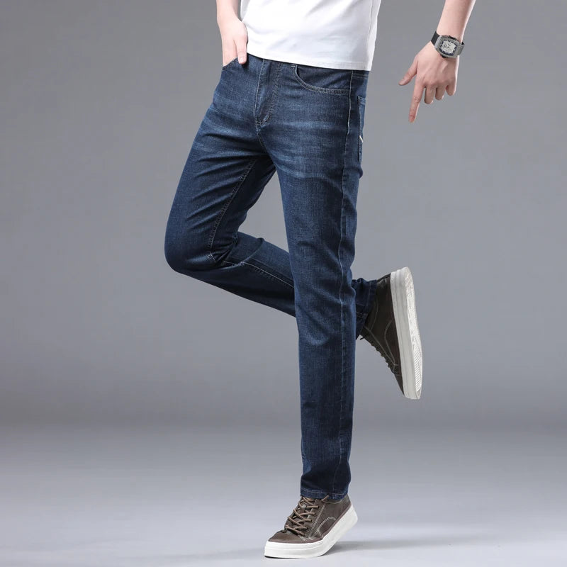 Spring Autumn Fashion Men Loose Straight Lightweight Jeans High Quality Stretch Pants Cotton Denim Classic Brand Trousers - Mozarto Enterprise