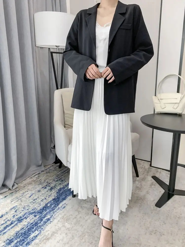 White Halfbody Skirt for Women 2024 Spring/Summer New High Waist Slim and Hanging Feeling Pleated Skirt Mid Length A-line Skirt - Mozarto Enterprise