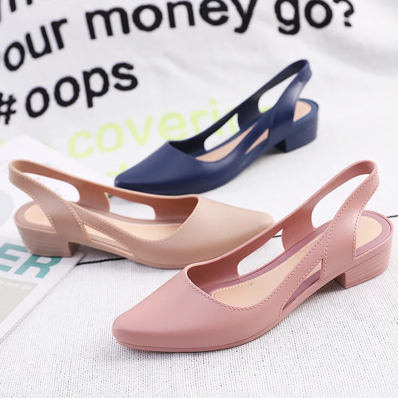 Jelly Sandals Women Pointed Toe Chunky Med High Heels Flip Flops Slingback Casual Candy Skidproof Beach Shoes For Women - Mozarto Enterprise