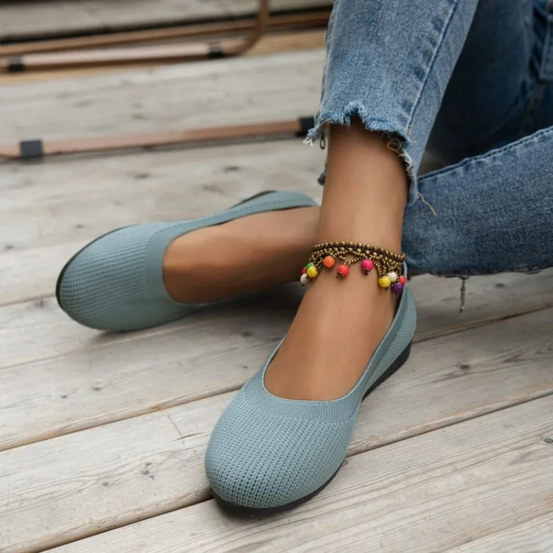 Spring and Autumn 2023 New Outwear Solid Color Oversized Shallow Cut Shoes Women's Knitted Comfort Flat Shoes Women - Mozarto Enterprise