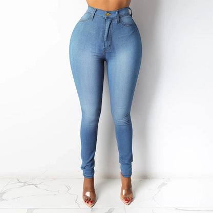 Women's Fashion Casual Jeans High Waist Slim Fit Pencil Pants Pocket Slimming Tight Commuter Versatile Jeans - Mozarto Enterprise