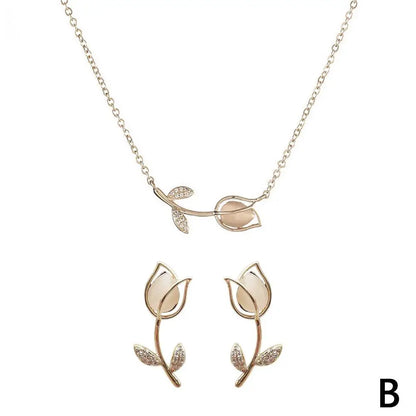 Elegant Tulip Necklace & Drop Earrings Set