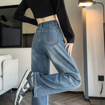 Denim Jeans Women Wash Drawstring Korean Loose Wide Leg Drop Straight Long Ladies Pants Trend Brand Trousers Dropship - Mozarto Enterprise