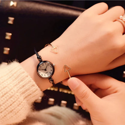 Women Watches Small Gold Bangle Bracelet Watch Stainless Steel Retro Ladies Quartz Wristwatch Clock Fashion Casual Dress Watch